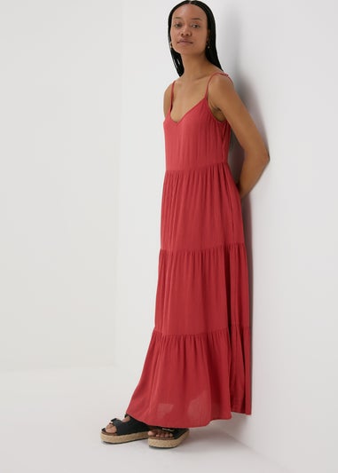 Red Crinkle Tiered Maxi Dress