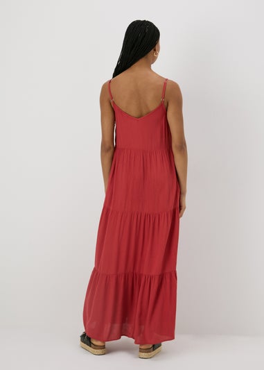 Red Crinkle Tiered Maxi Dress