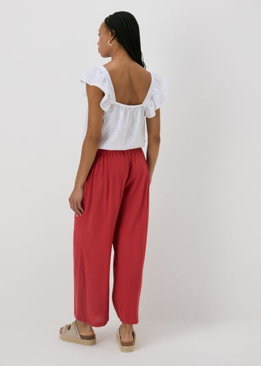 Red Crinkle Wide Leg Trousers