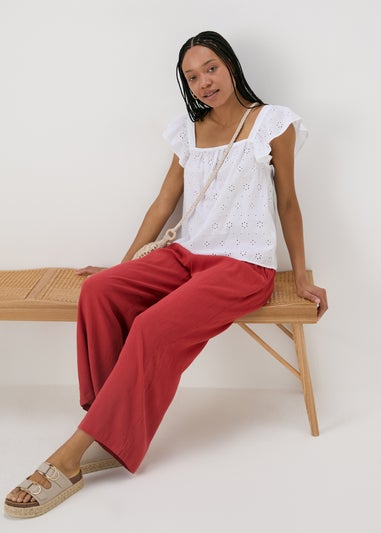 Red Crinkle Wide Leg Trousers