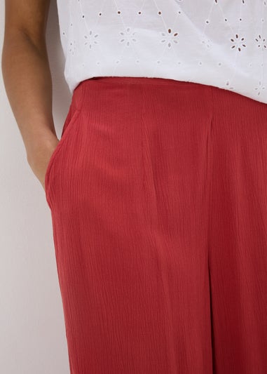 Red Crinkle Wide Leg Trousers