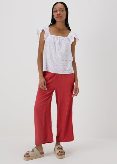 Red Crinkle Wide Leg Trousers