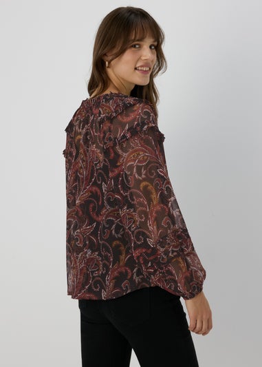 Multi Coloured Paisley Chiffon Frill Blouse