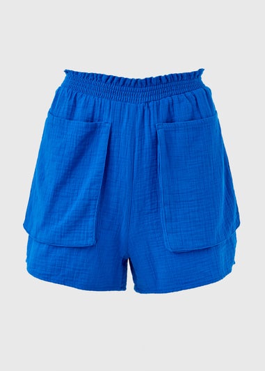 Blue Double Cloth Front Pocket Shorts