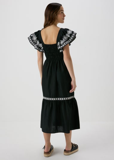 Black Embroidered Trim Dress