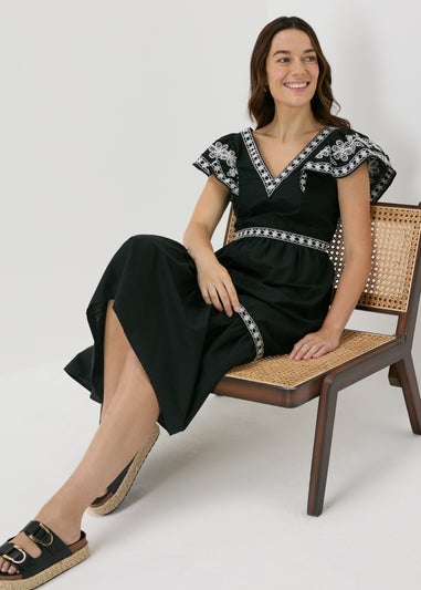 Black Embroidered Trim Dress