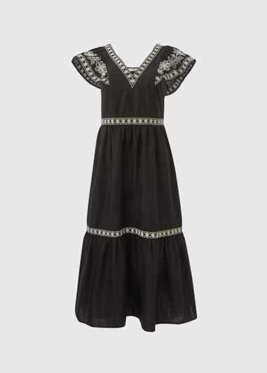 Black Embroidered Trim Dress