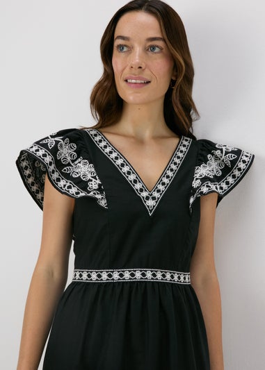 Black Embroidered Trim Dress