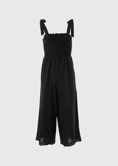 Black Embroidered Hem Jumpsuit