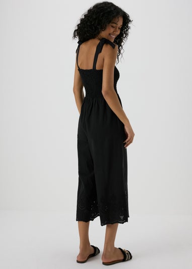 Black Embroidered Hem Jumpsuit