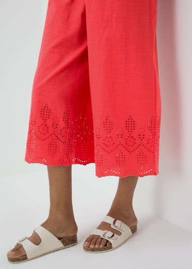 Red Embroidered Hem Jumpsuit