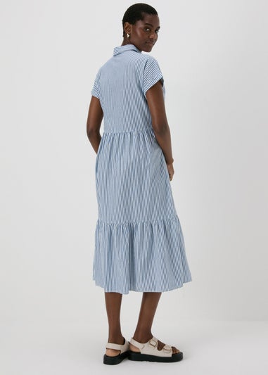 Blue Stripe Tiered Shirt Midi Dress