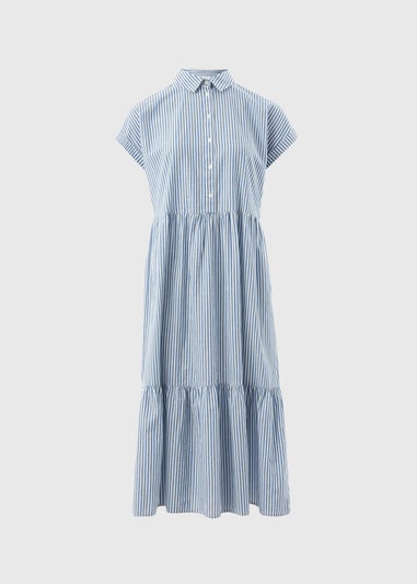 Blue Stripe Tiered Shirt Midi Dress