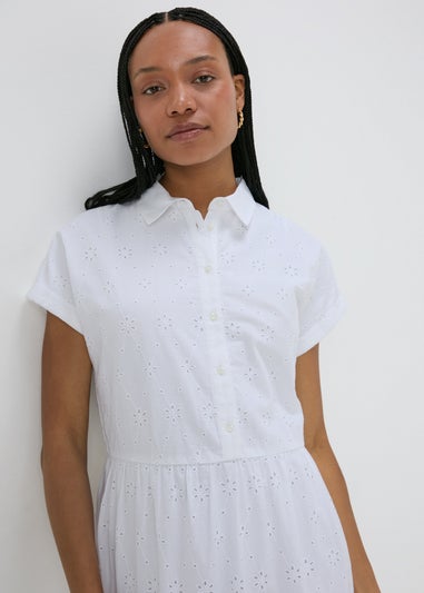 White Broderie Shirt Midi Dress