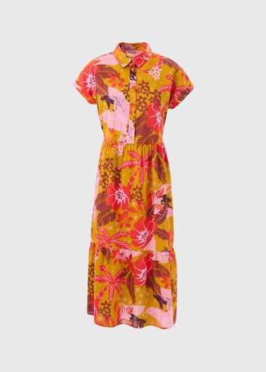 Multicolour Floral Print Shirt Midi Dress