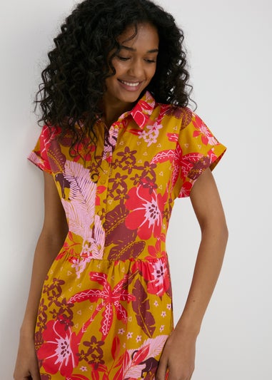 Multicolour Floral Print Shirt Midi Dress