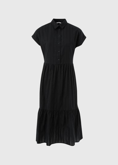 Black Dobby Stripe Shirt Midi Dress