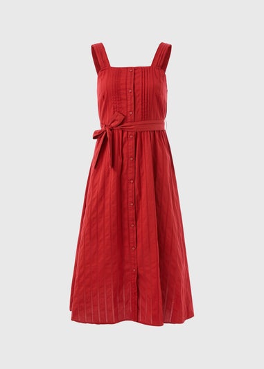 Papaya Red Dobby Stripe Midi Dress