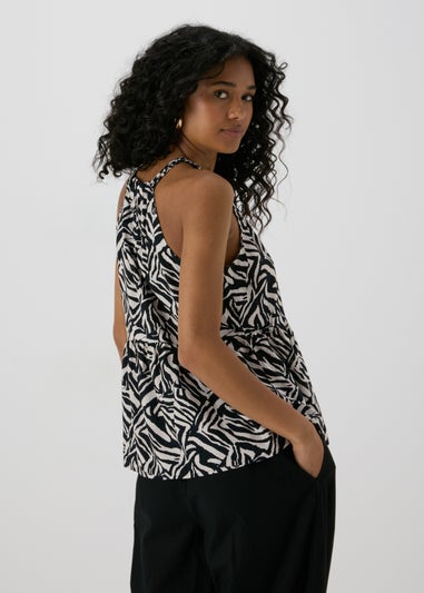 Black Animal Print Plaited Neck Cami Top