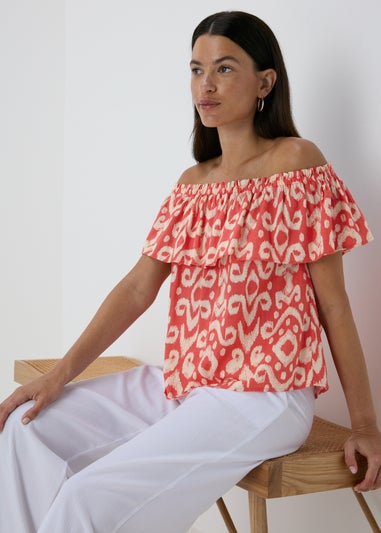 Red Printed Bardot Top