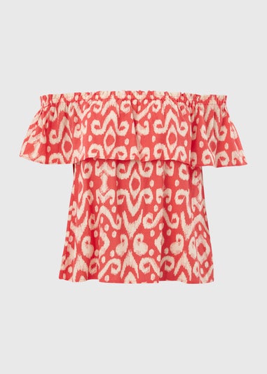 Red Printed Bardot Top