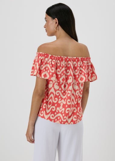 Red Printed Bardot Top