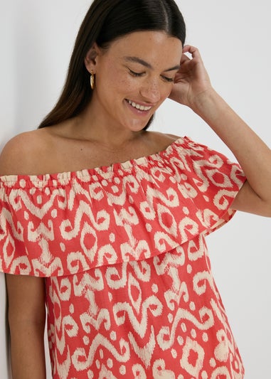 Red Printed Bardot Top