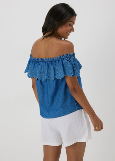 Mid Wash Broderie Bardot Top