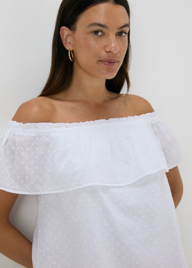 White Spot Print Bardot Top