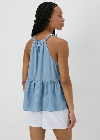 Mid wash Plaited Neck Cami Top