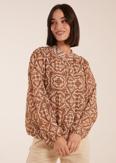 Blue Vanilla Cream High Neck Baroque Blouse