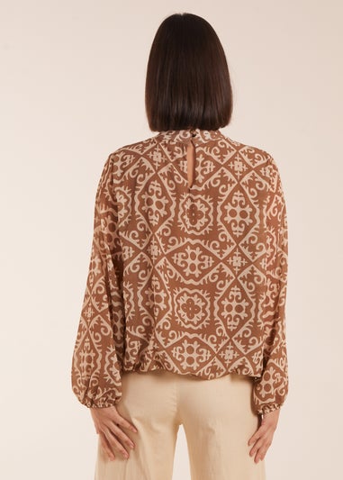 Blue Vanilla Cream High Neck Baroque Blouse