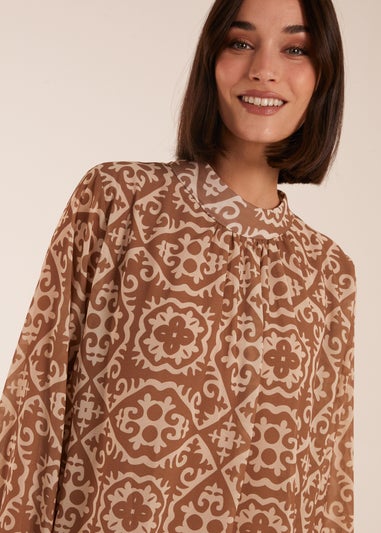 Blue Vanilla Cream High Neck Baroque Blouse