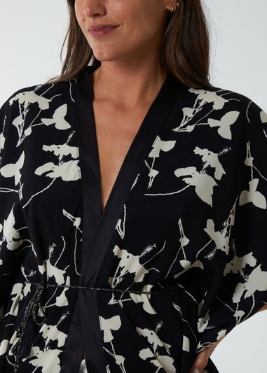 Blue Vanilla Black Kimono Midi With Satin Bands