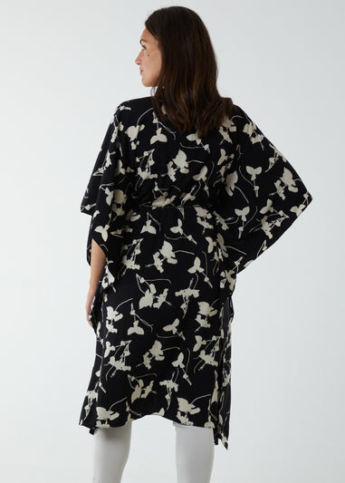 Blue Vanilla Black Kimono Midi With Satin Bands