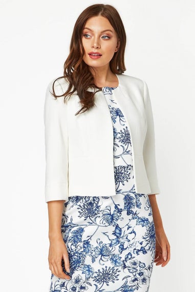 Roman Ivory Cropped Bolero Tailored Jaquard Jacket Wedding Shrug Fitted Blazer