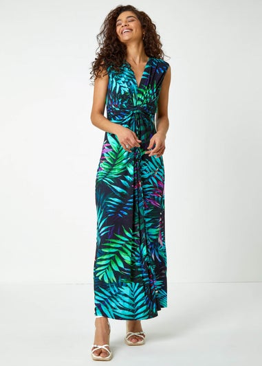 Roman Turquoise Tropical Print Maxi Dress