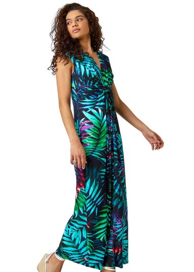 Roman Turquoise Tropical Print Maxi Dress