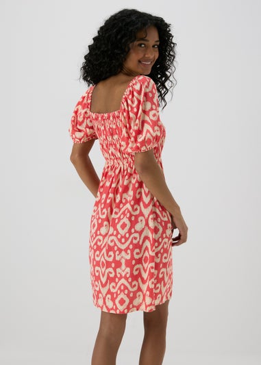 Red Printed Puff Sleeve Mini Dress