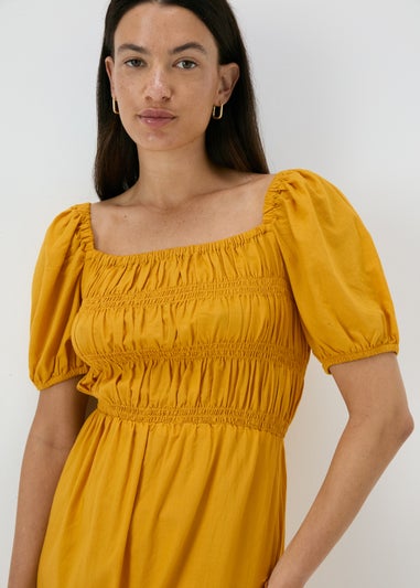 Yellow Puff Sleeve Mini Dress