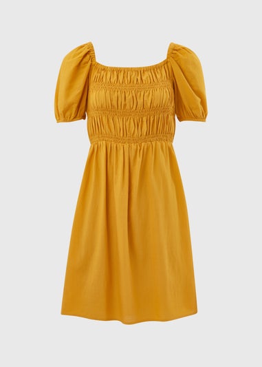 Yellow Puff Sleeve Mini Dress