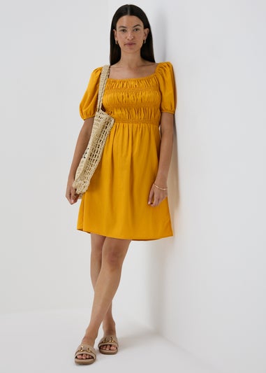 Yellow Puff Sleeve Mini Dress