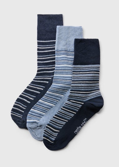 3 Pack Gentle Grip Navy Stripe Socks