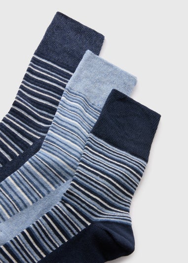 3 Pack Gentle Grip Navy Stripe Socks