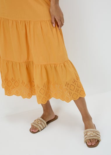 Papaya Orange Embroidered Hem Maxi Skirt