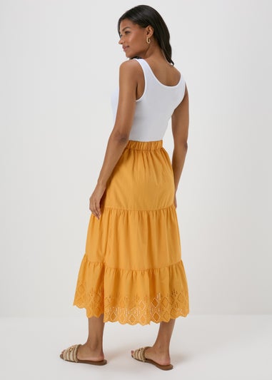 Papaya Orange Embroidered Hem Maxi Skirt