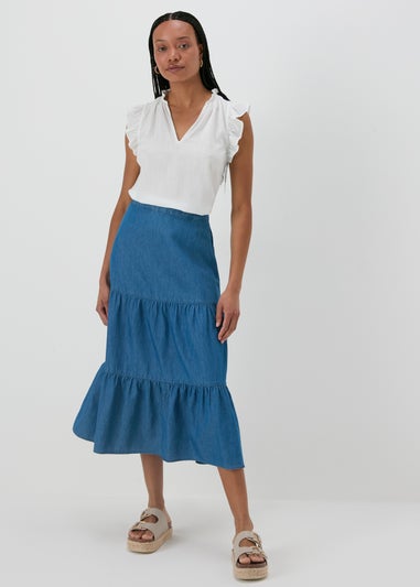 Denim Tiered Maxi Skirt