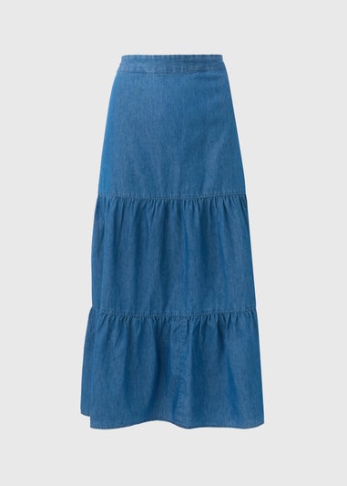 Denim Tiered Maxi Skirt