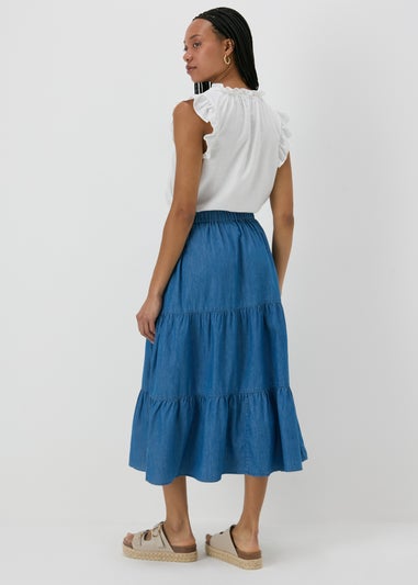 Denim Tiered Maxi Skirt