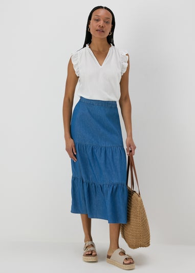 Denim Tiered Maxi Skirt